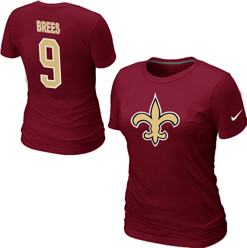 Nike New Orleans Saints #9 Drew Brees Name & Number Women's NFL T-Shirt - Red